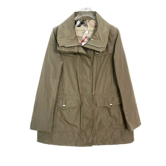 Burberry Brit Womens Olive Green Lightweight Trench Coat Size 36 Zipper Front &